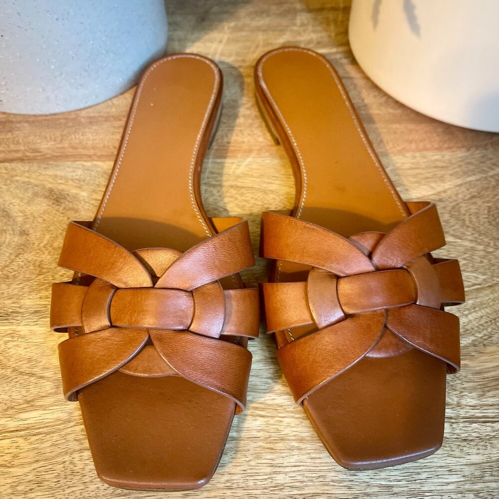 Saint Laurent Tribute Slides Amber Brown 39.5 (US 9.5) Leather